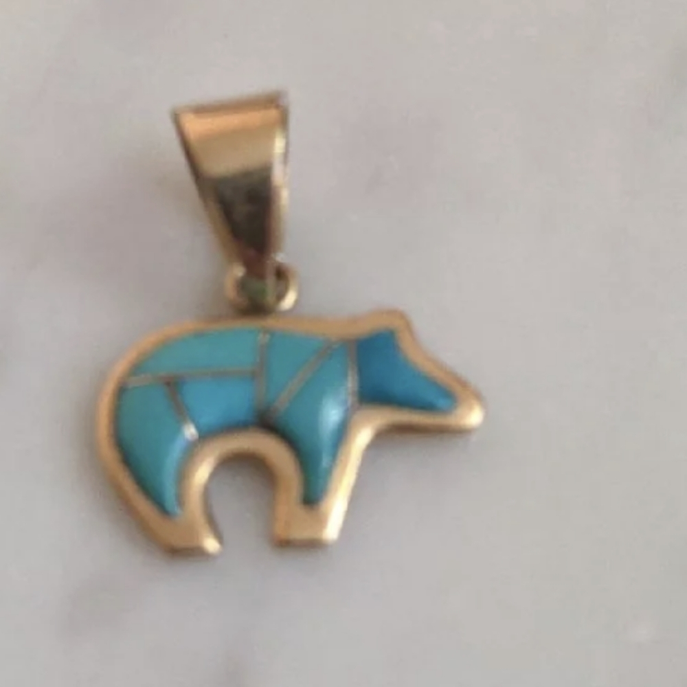 NAVAHO 14K GOLD AND TORQUOISE PENDENT